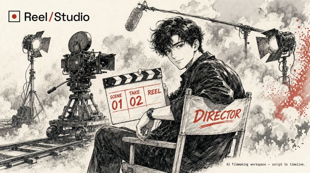 A 16:9 director workspace image for Reel Studio.